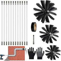 3 Tetes Brosse Nylon 100mm 150mm 200mm et 12 Tiges Flexibles de 410mm | Kit Ramonage Poele a Bois Herisson de Ramonage 150mm Adapté aux Cheminées Gaines et Sèche Linge