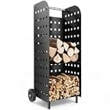 TecTake® Chariot à Bois à Roulettes - Range-Bûches Intérieur - Étagère pour Bois de Chauffage 53,5x41x112 cm - Accessoires pour Cheminée