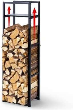 vounot® Range Bûches Vertical en Métal Réglable sur 3 Niveaux avec Étagère Intégrée Porte-Bûches pour Cheminée Intérieur Extérieur 45 x 32 x 170cm Noir