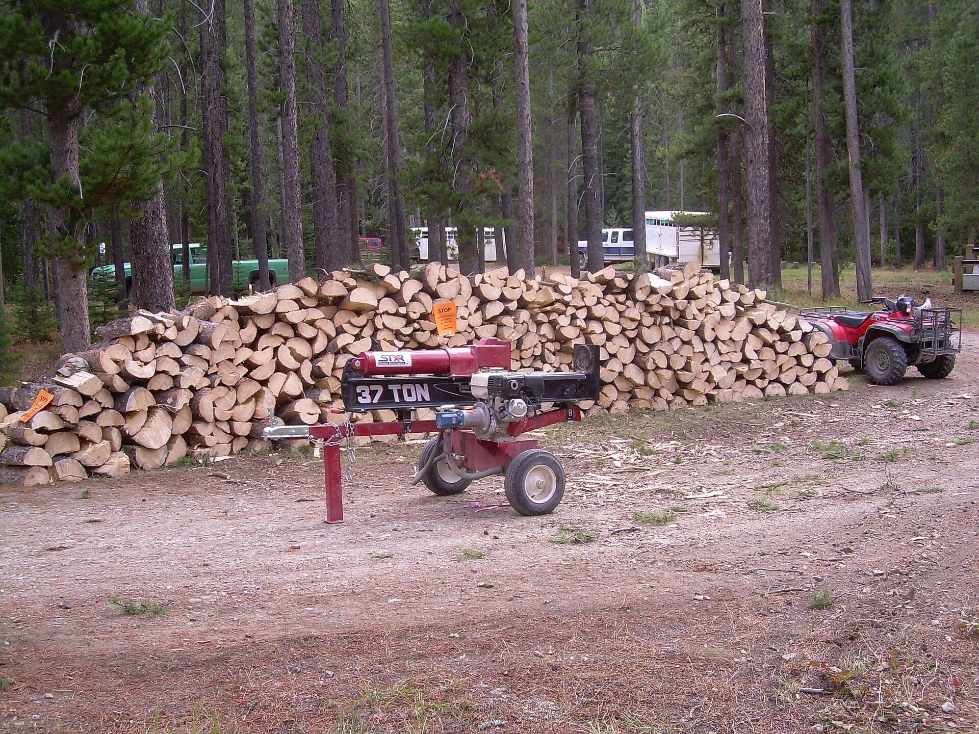 Fendage de bûches à la hache en forêt pour l'entretien d'un chalet forestier, le travail physique que représente le bois sur pied au-delà du seul prix d'achat