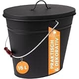 BLACK OAK Vesuvio Seau à cendres, 15 l, noir, ovale, avec couvercle, grand modèle, en acier galvanisé ignifuge et revêtu par pulvérisation pour cendres et charbon, accessoire idéal pour cheminée