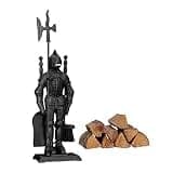 Relaxdays Ensemble serviteur de cheminée 4 pièces Accessoire Chevalier Fonte Pelle Balai tisonnier, argenté