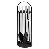 raik Serviteur de cheminée Albert Noir - Accessoires de cheminée 4 pièces avec poignées en acier inoxydable - Kit d'outils de cheminée avec tisonnier, pince à cheminée, pelle à cendres, balai - 66 cm
